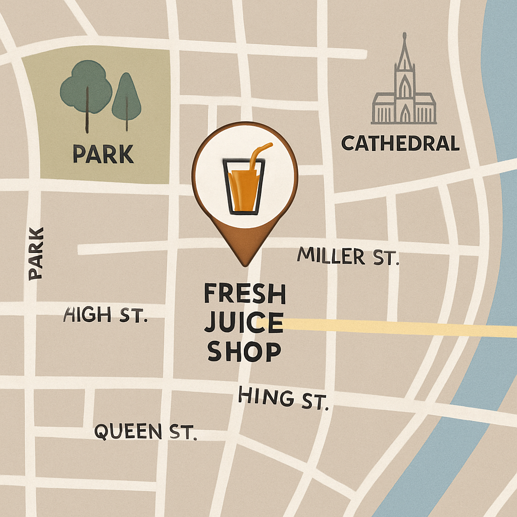 Map showing the location of our juice shop